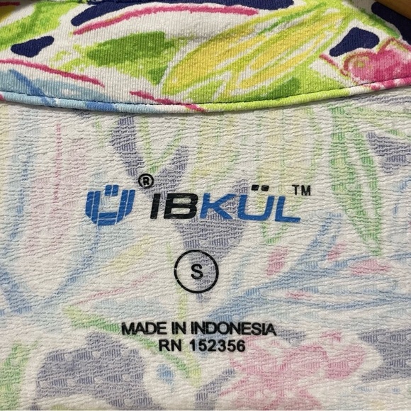 Ibkul Women’s Small Performance Golf Shirt Bright Tropical Print - Picture 2 of 5